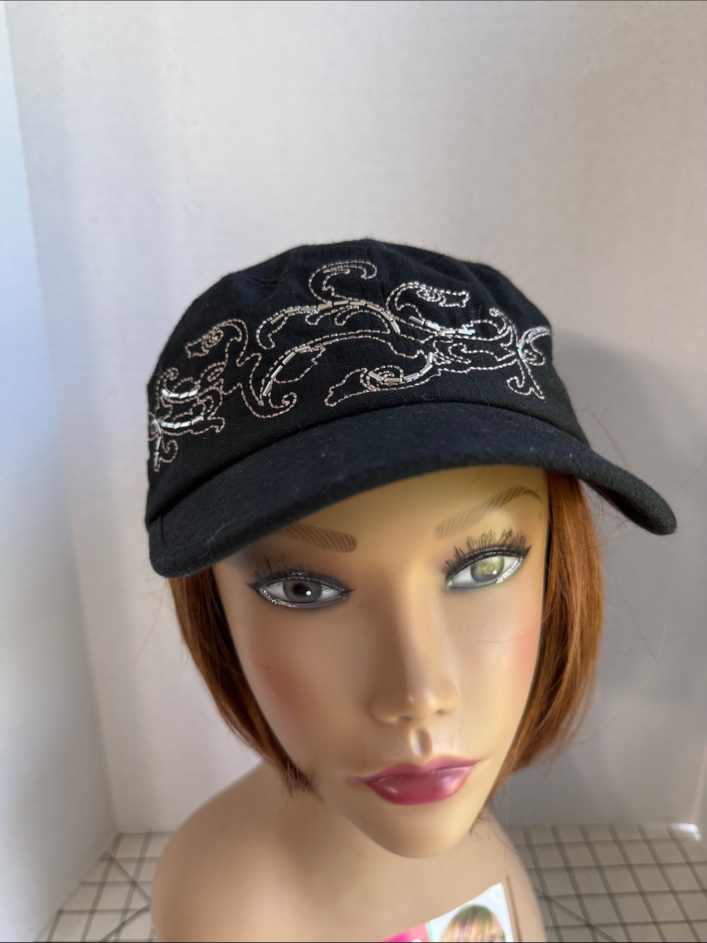 Scala Pronto Black Cadet Cap Beaded Embroidered Military Hat Adjustable OSFM
